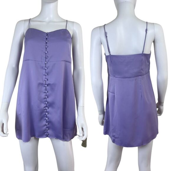 Urban Outfitters Padova Size S Button Y2K Purple Pullover Satin Slip Mini Dress - Picture 1 of 15